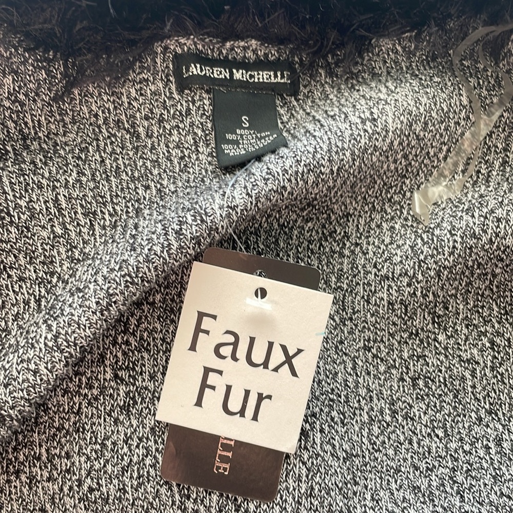 Lauren Michelle 💯 Cotton Open Sweater Cardigan w/Black Faux Fur Accent - Small - Picture 5 of 6